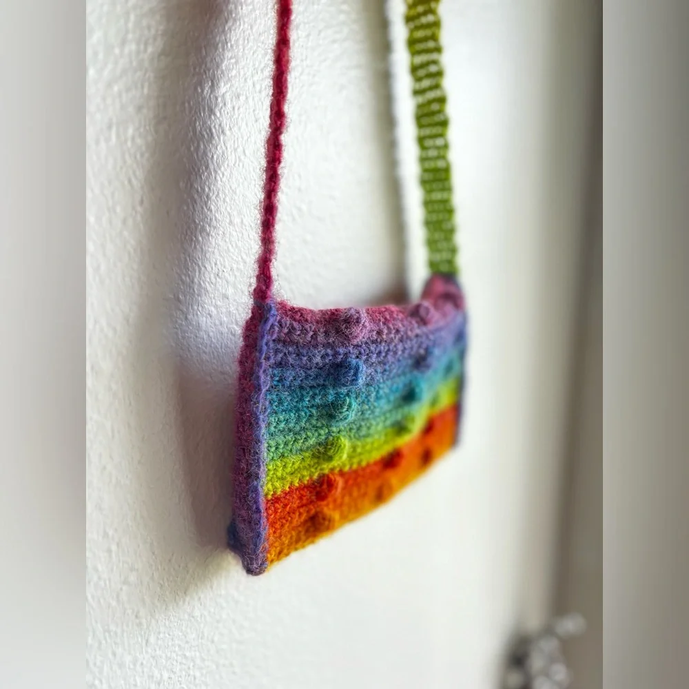 Handmade Rainbow Whimsy Crochet Crossbody Satchel